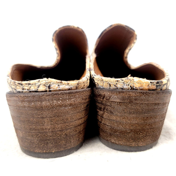 Frye Snakeskin Embossed Leather Mules 7.5M Western Slip-On Block Heel Mexico - Picture 7 of 9